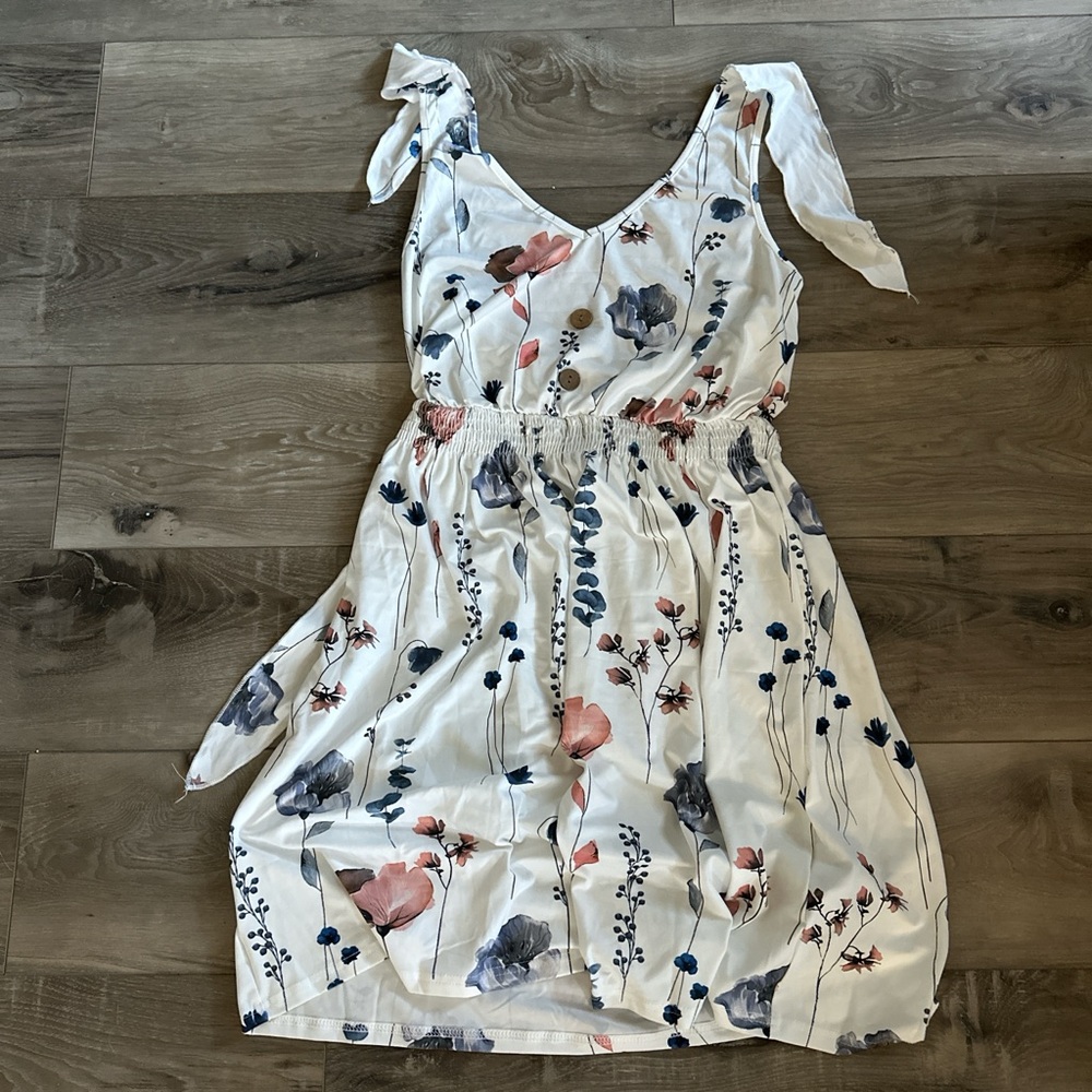 SHEIN Blue and Pink Tie Front Sundress